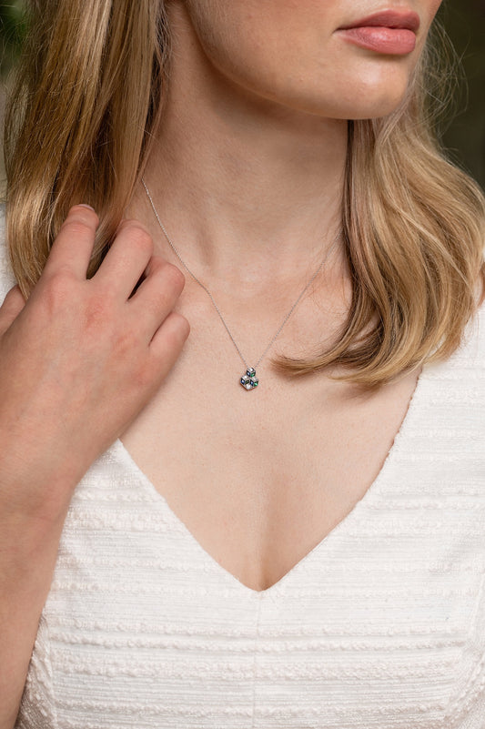 Antique art deco emerald, sapphire, and diamond pendant necklace