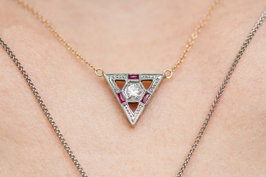 Art Deco Yellow Gold Diamond and Ruby Necklace
